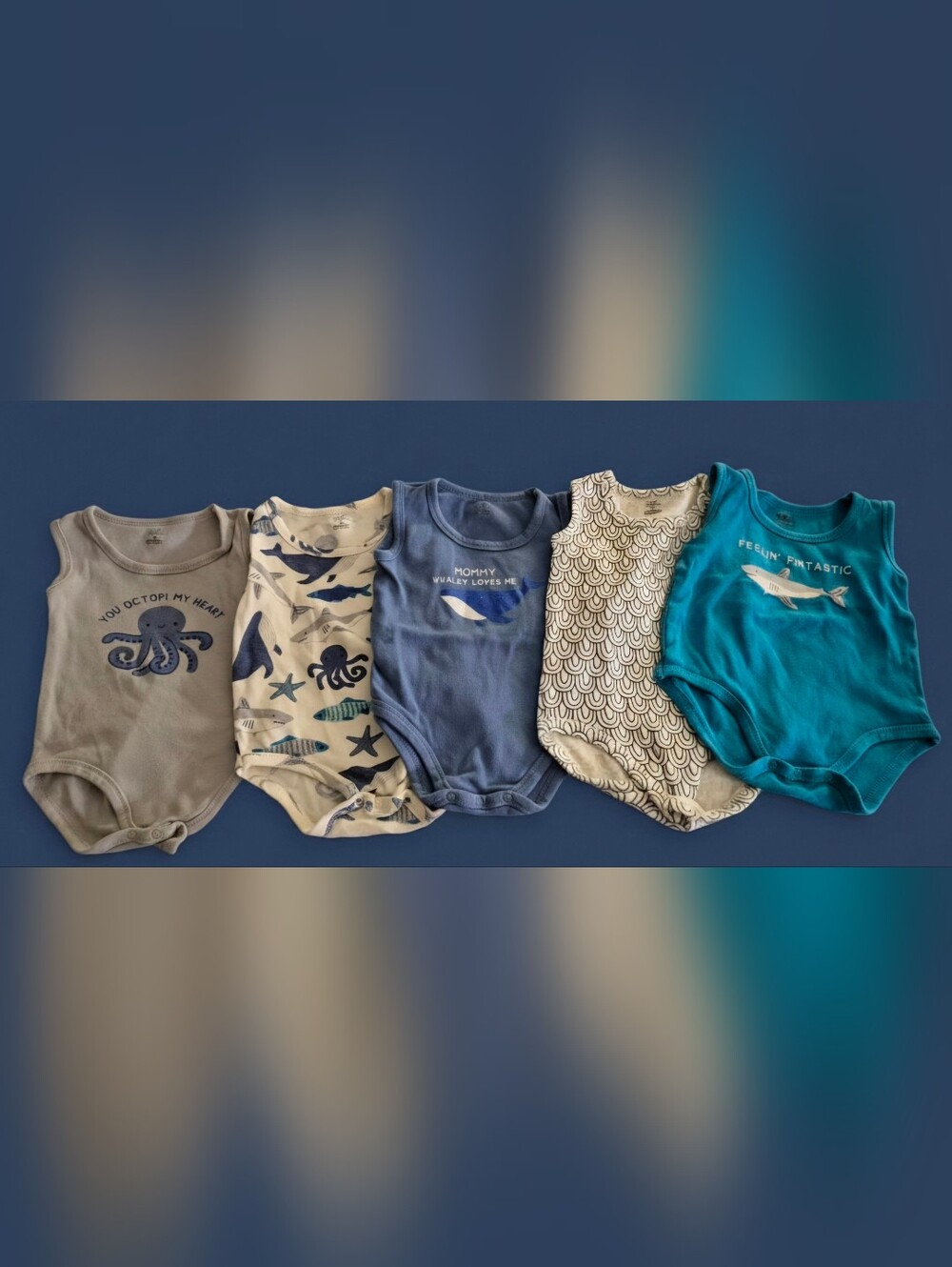 Touched By Nature Set Of 5 Ocean-Themed Sleeveless Bodysuits 18 Months